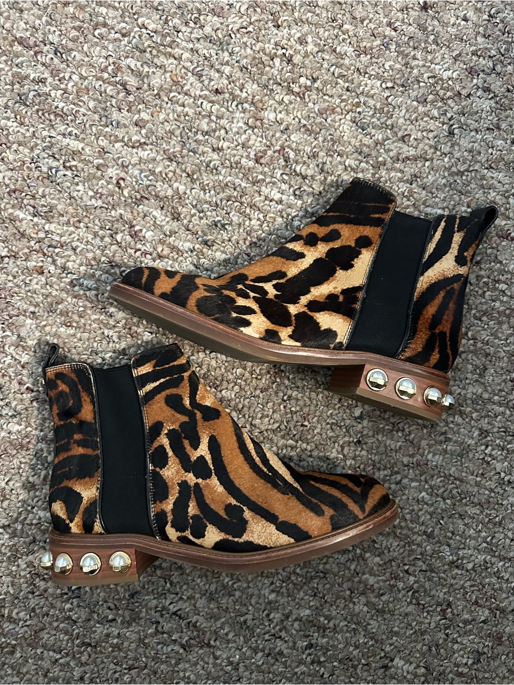 Leopard Print Chelsea Bootie with Studded Heel - Brown/Black